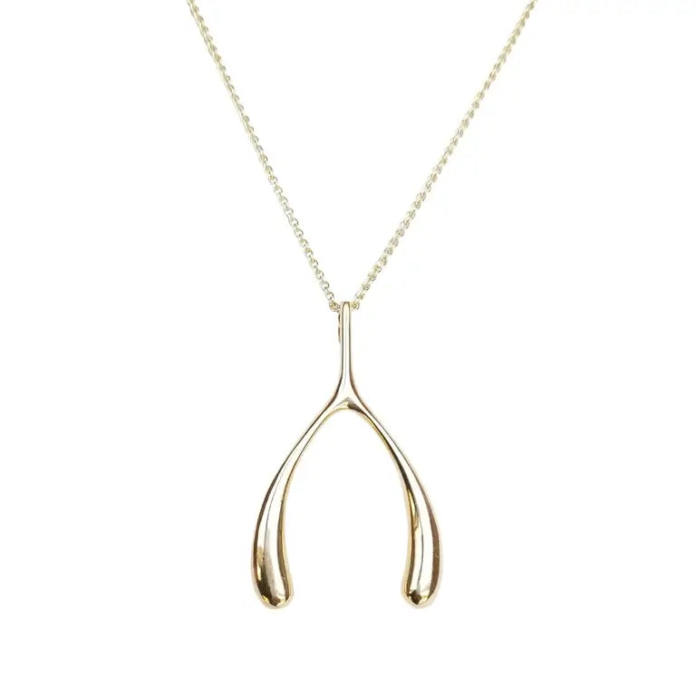LUCKY GOLD WISHBONE PENDANT ON 18-20" ADJUSTABLE DELICATE CHAIN