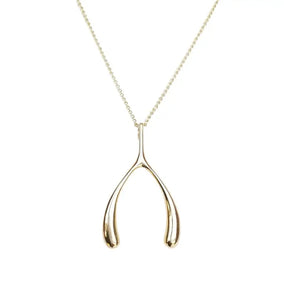 LUCKY GOLD WISHBONE PENDANT ON 18-20" ADJUSTABLE DELICATE CHAIN