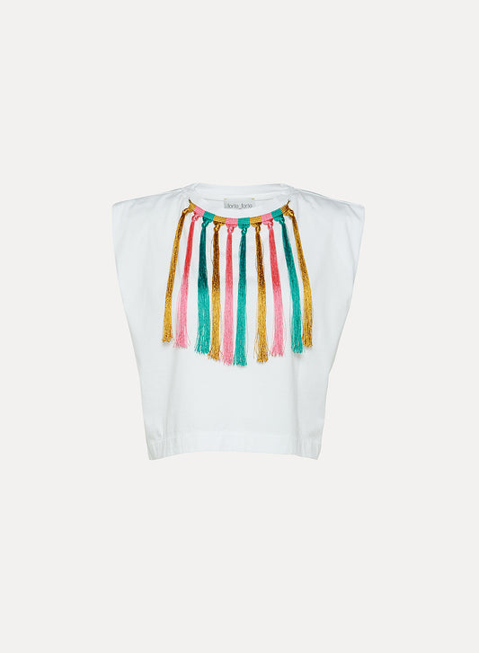 ORGANIC COTTON JERSEY OVERSIZE FRINGES T-SHIRT