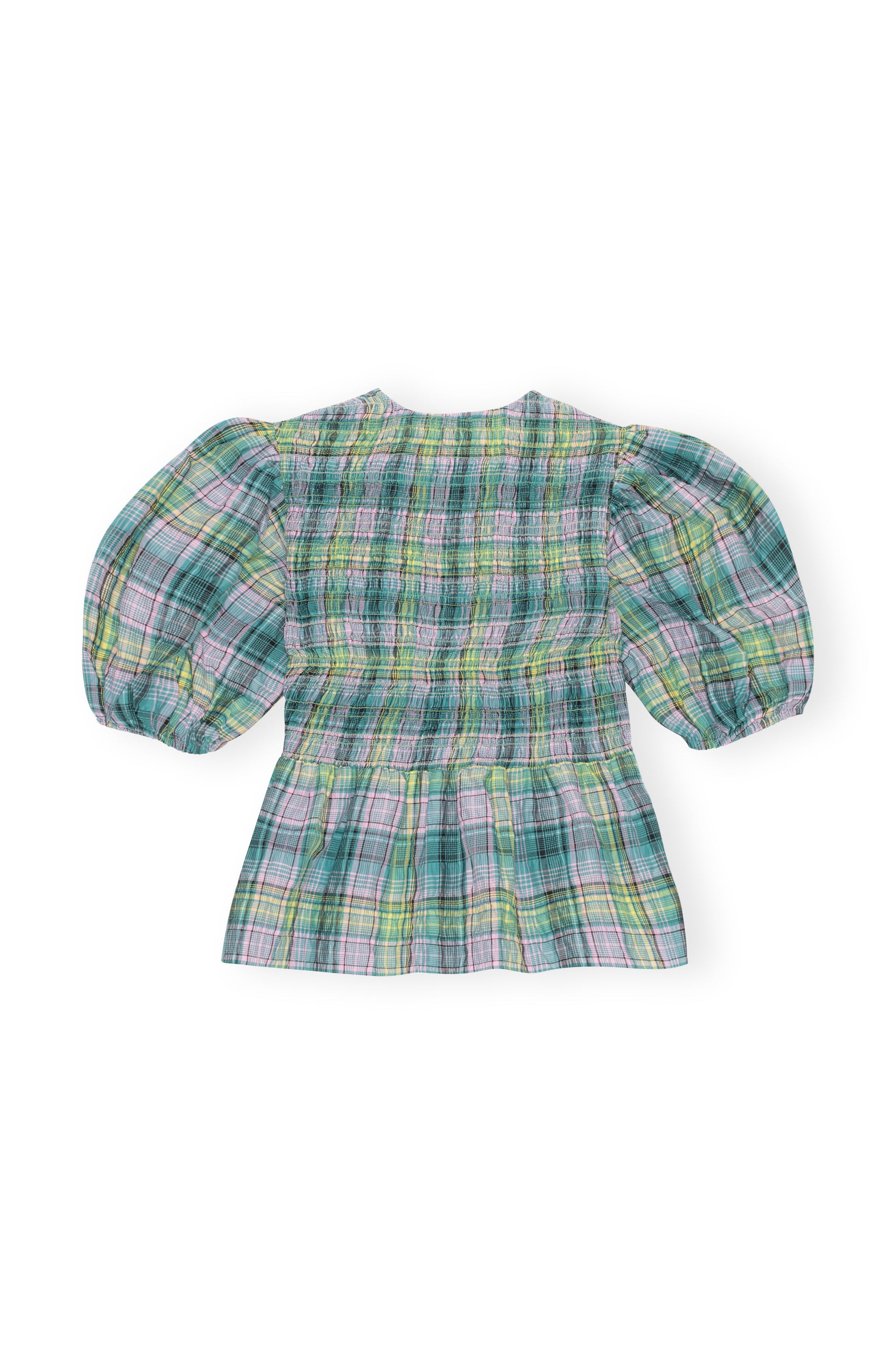 SEERSUCKER CHECK SMOCK BLOUSE