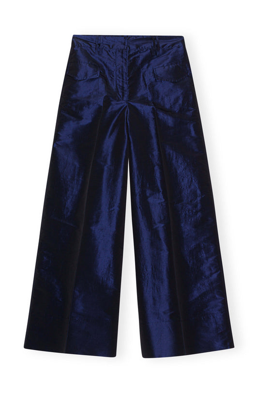 SHINY TAFFETA WIDE HIGH-WAISTED PANTS