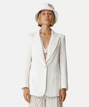 CHIC COTTON LINEN PINSTRIPE JACKET